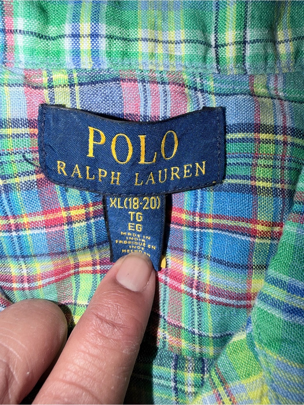 Polo by Ralph Lauren Blue Plaid Shirt with Yellow Logo - Picture 5 of 8